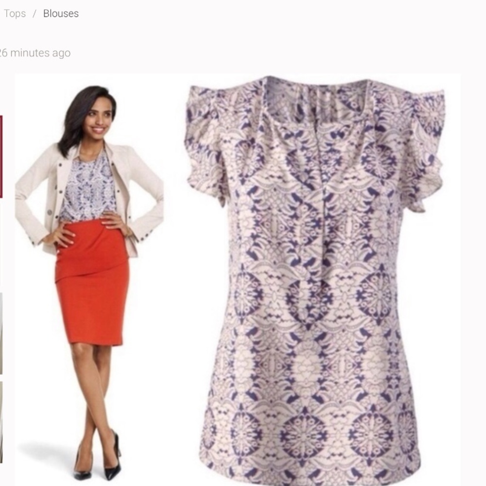 Cabi Flutter Sleeve Print Blouse Top Style #3074 - image 2